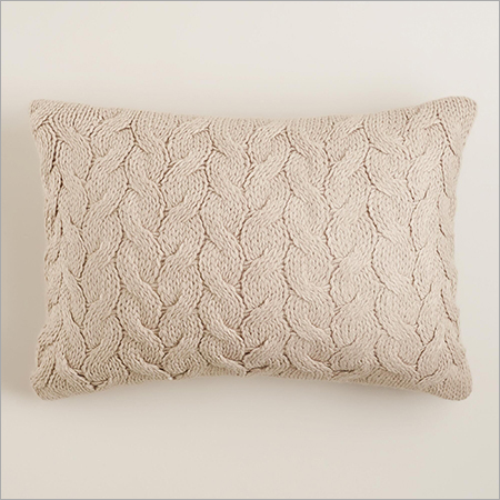 Knitted Cushion - Cotton, Square Shape, Cream Color | Hand Washable, Modern Simple Pattern, Stockinette and Ribbed Design