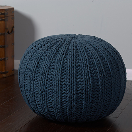 Blue Knitted Pouf