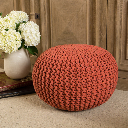 Orange Knitted Pouf