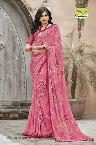 Georgette Saree - Pink Georgette Fabric, Elegant Bollywood Style for All Seasons | Perfect for Party Wear with Attractive Designs and Color Combinations