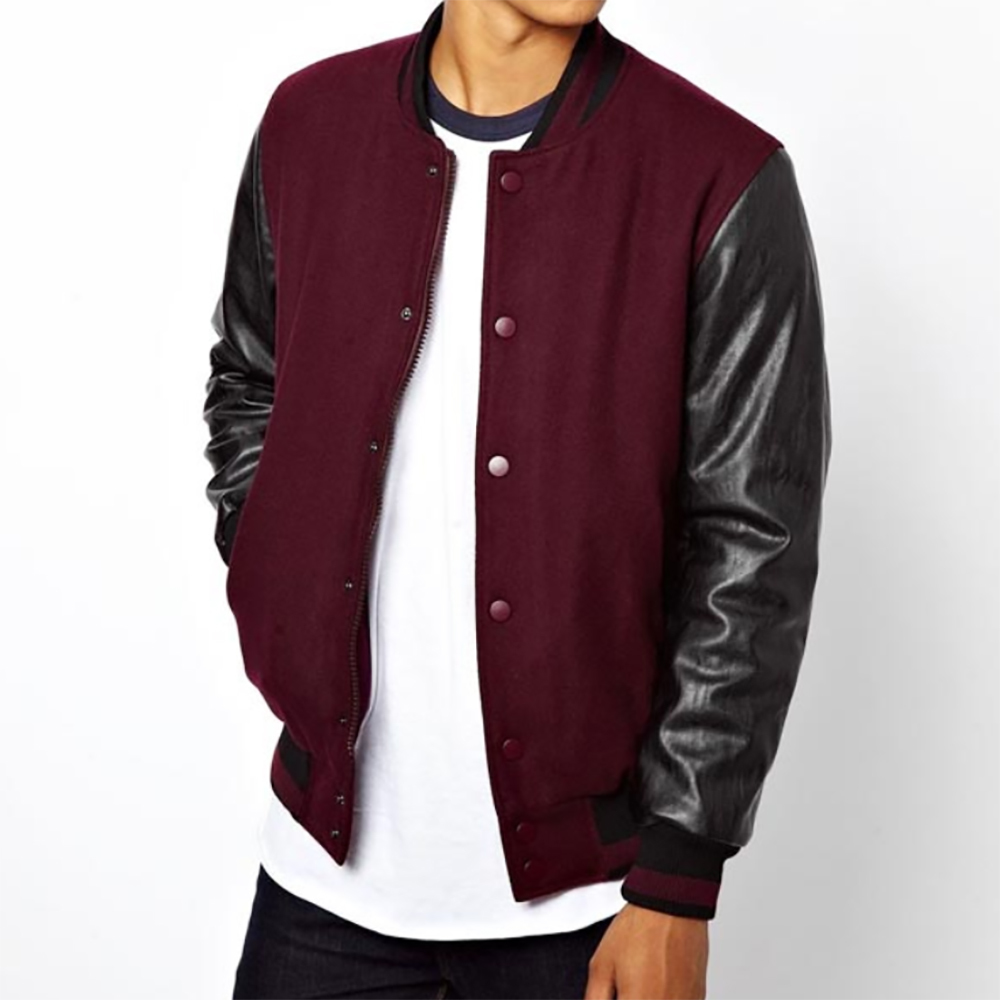 Mens Leather Sleeve Jacket
