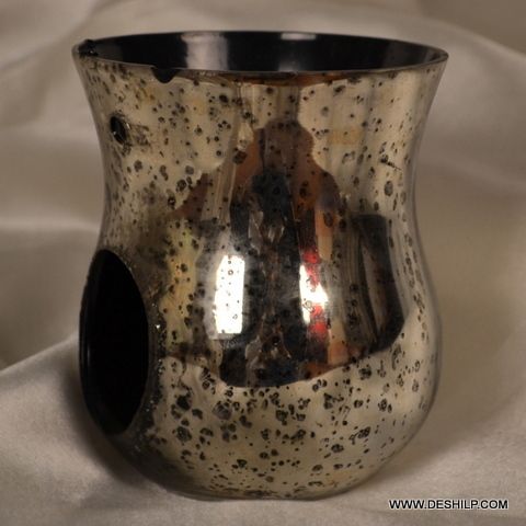 SILVER FINISH CANDLE HOLDER GLASS MADE