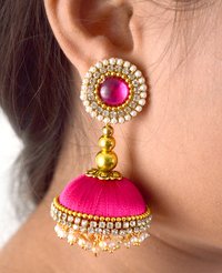 Lorial Pink Silk Thread Handmade Earrings Gender: Women