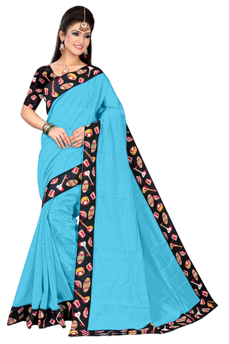 Chanderi Cotton Black Tebla Saree