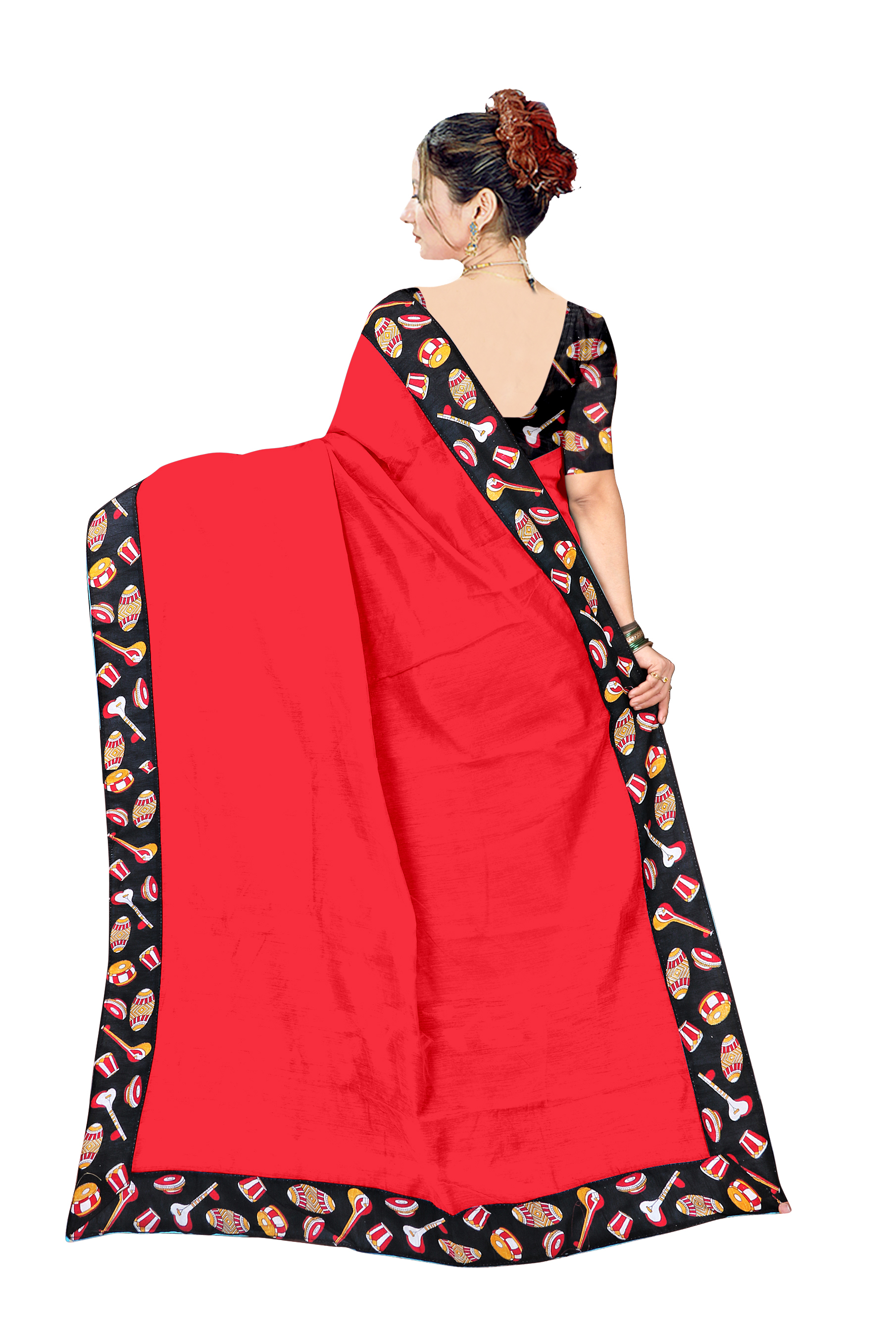 Chanderi Cotton Black Tebla Saree