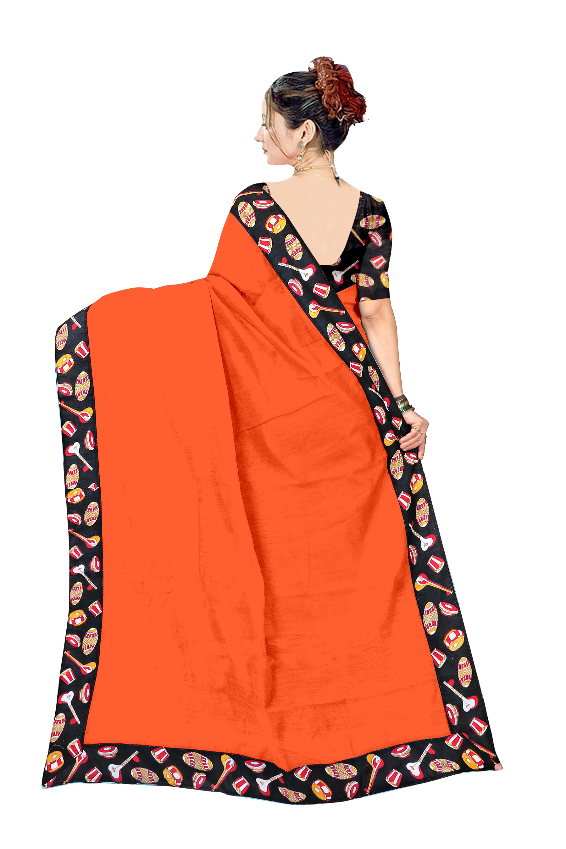 Chanderi Cotton Black Tebla Saree