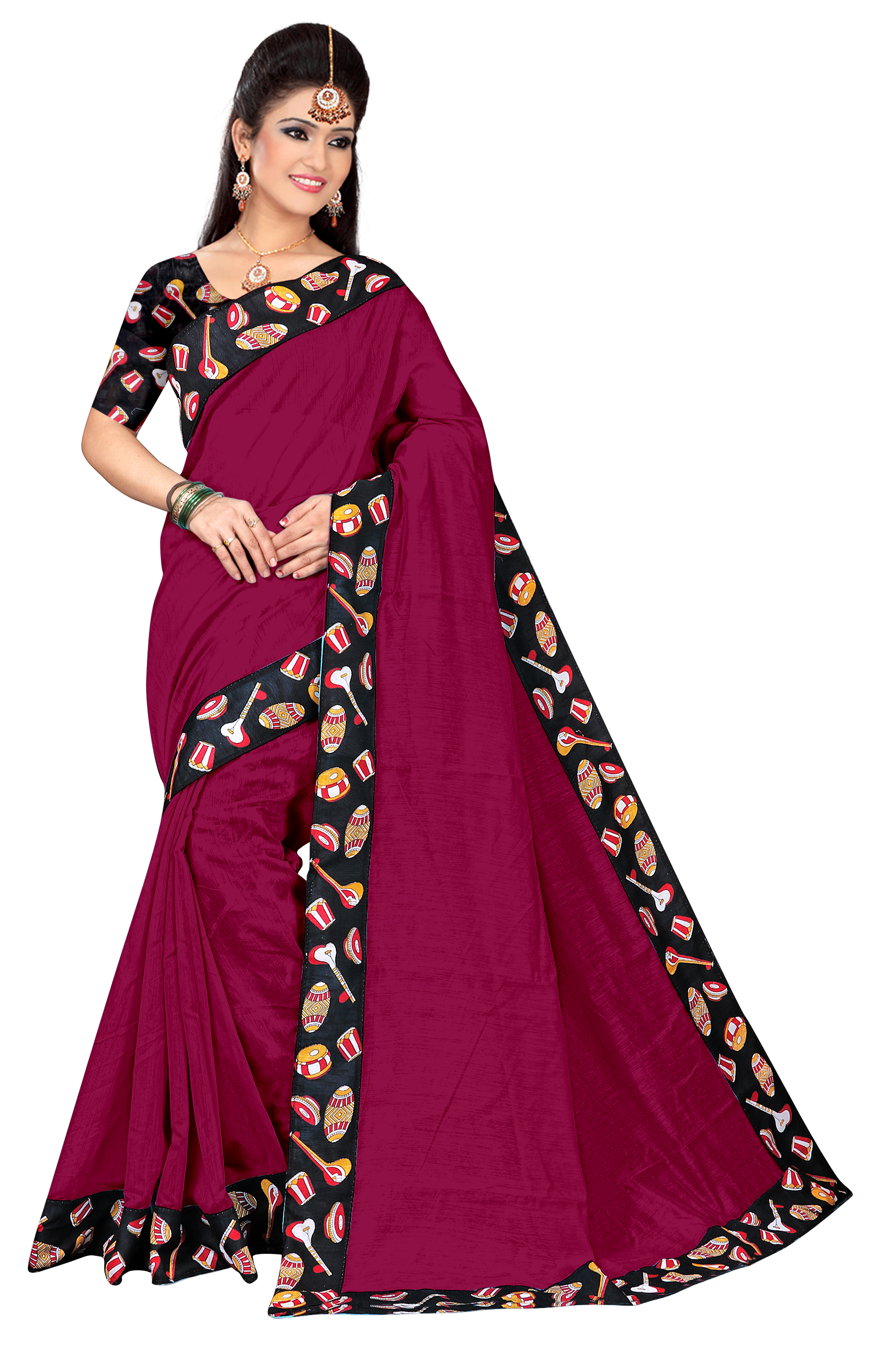 Chanderi Cotton Black Tebla Saree