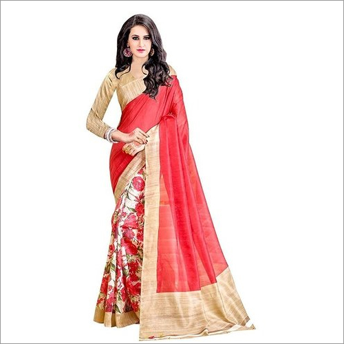 Red Bhagalpuri Slub Saree