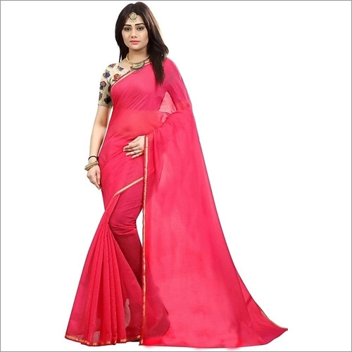 Pink New Design Chanderi Plain Saree