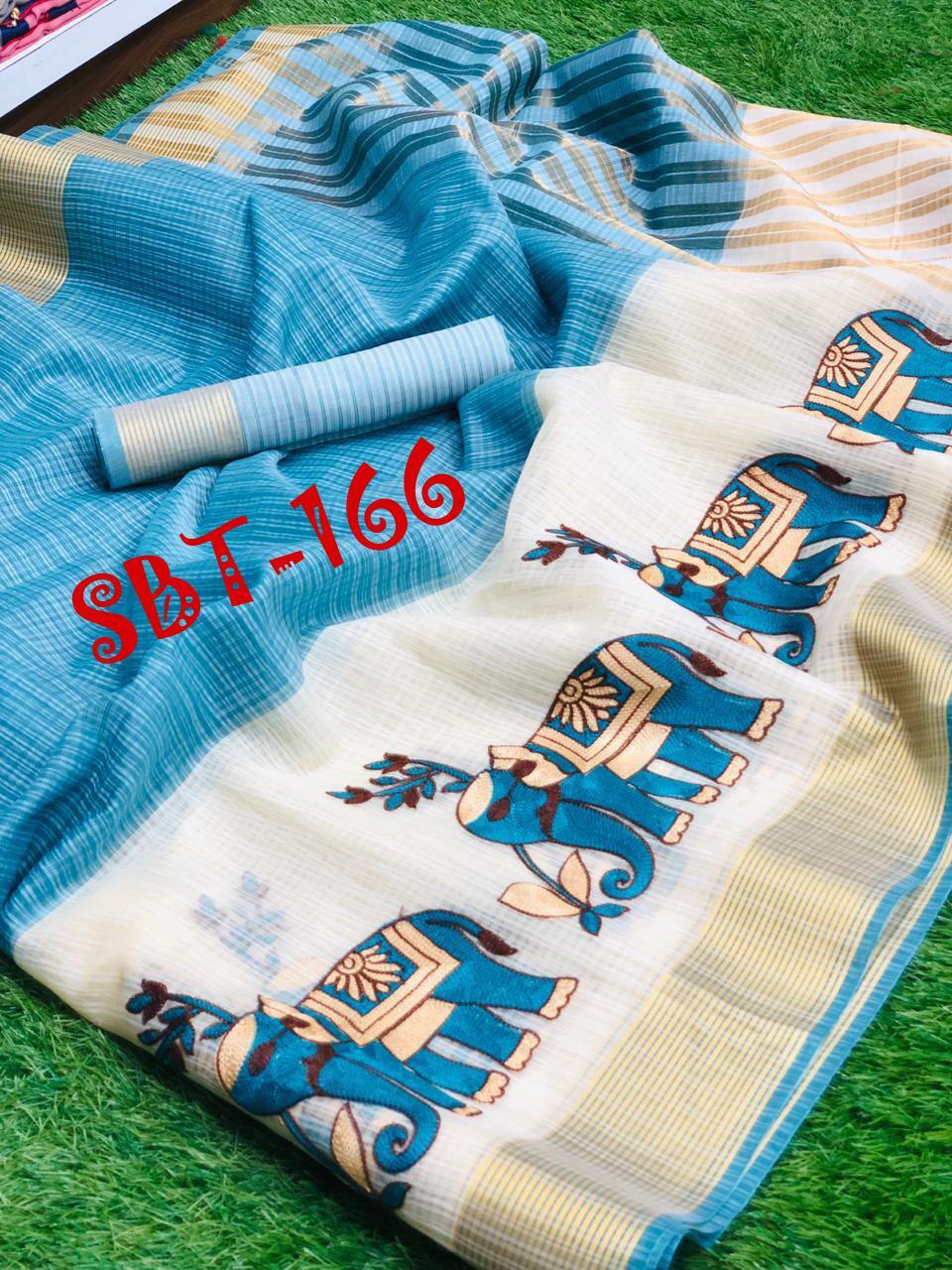 ELEPHANT DESIGN EMBROIDERY WORK SAREES
