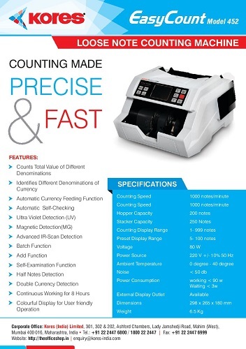 Kores Easy Count 452 Currency Counting Machine