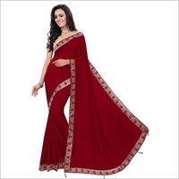 Cadbury Marron Soft Saree - Cotton Silk Rangoli Crepe, 5.5 Mtr Length, Chokleti & Dark Chokleti Colors, Plain Pattern, Blouse 0.8 Mtr