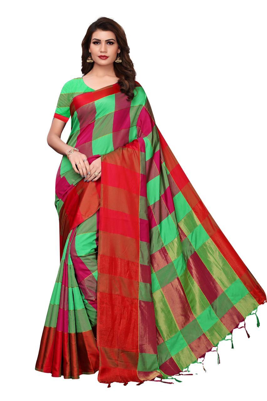 Cotton with checks sarees
