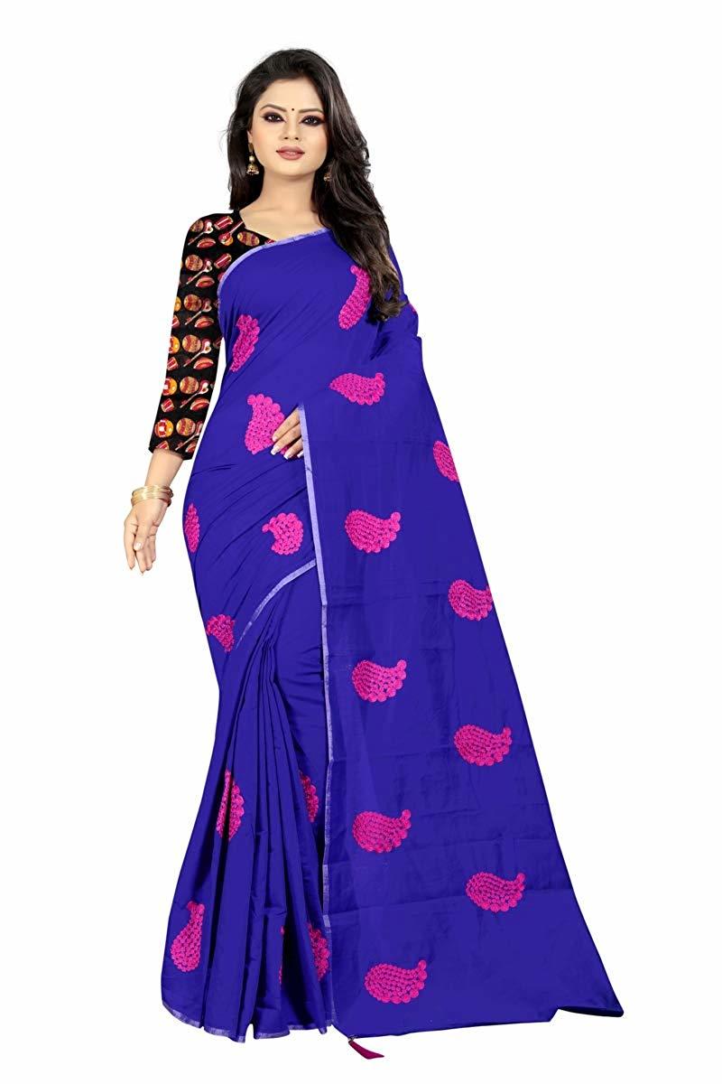 Heavy Embroidery Work cotton Saree