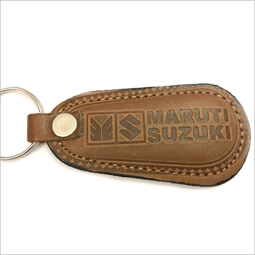 Promotional Key Chain - Genuine Leather, Brown Color, Brass Chain | Elegant Design with Smooth Edges, Gift-Ready Packaging