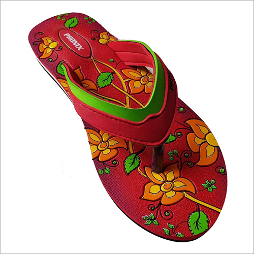 Red Ladies Floral Print Rubber Slipper