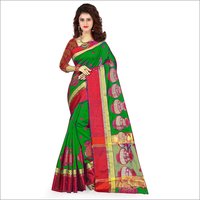 Matka Jacquard Silk Saree - 5.5 Mtr Length, 0.8 Mtr Blouse | Multi-color Cotton Silk With Printed Pattern And Stone Work