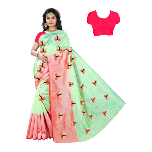 Heavy Embroidery Work cotton Saree