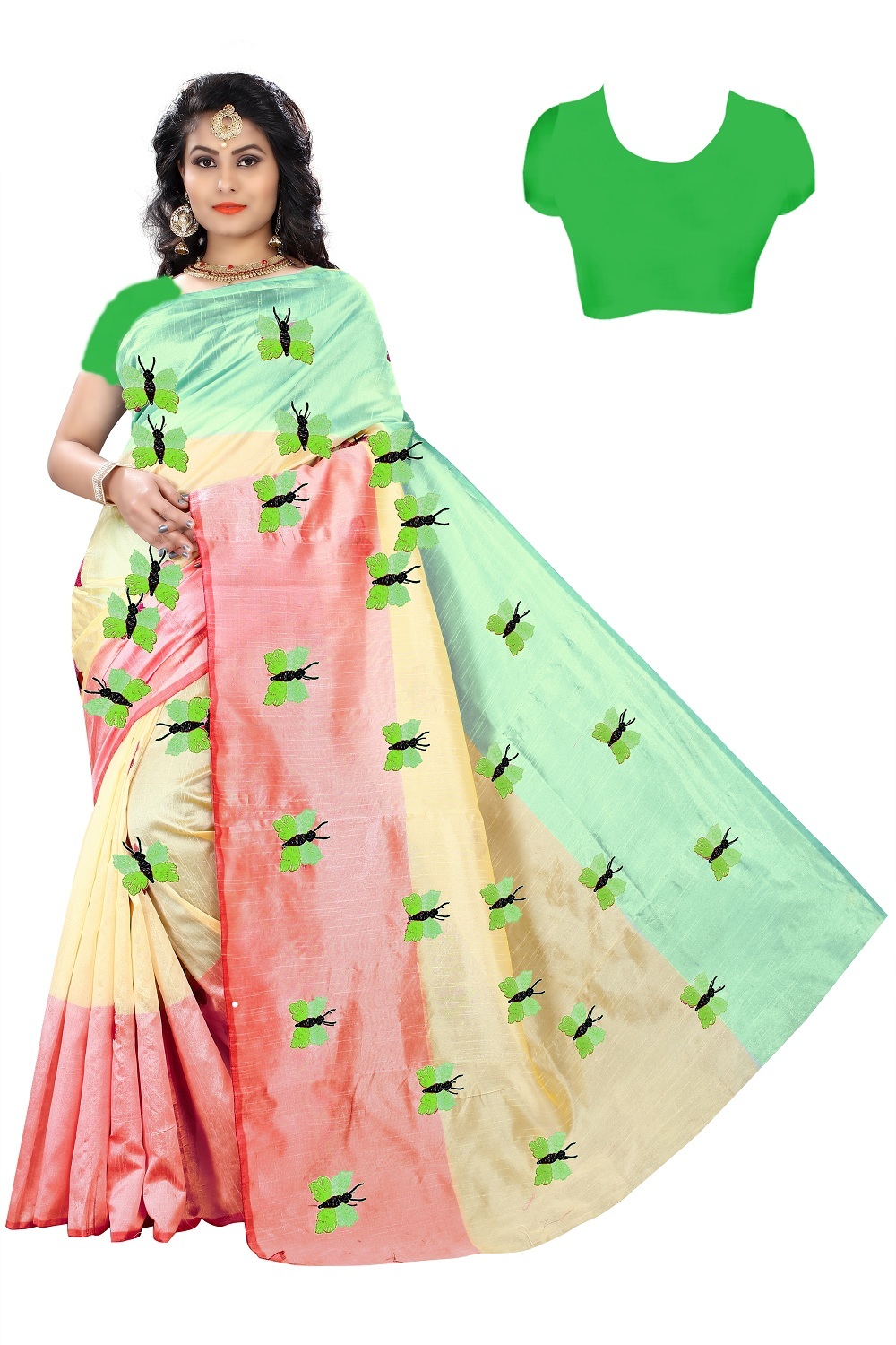 Heavy Embroidery Work cotton Saree