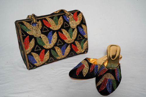 Black with colourful embellishments shoes & bag Black with colourful embellishments shoes & bag