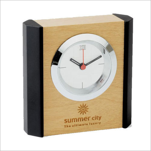 Designer Wooden Desk Clock - Wooden, 5-10 Inch Square Dial | Smooth Finish, Customized Patterns, Water Resistive, Attractive Look