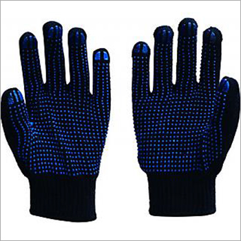 Blue Knitted Black Dotted Gloves