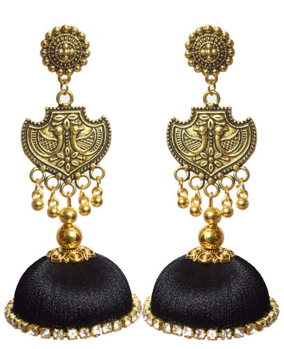 Oxidized Stud Drop Traditional Silk Thread Earrings Gender: Women