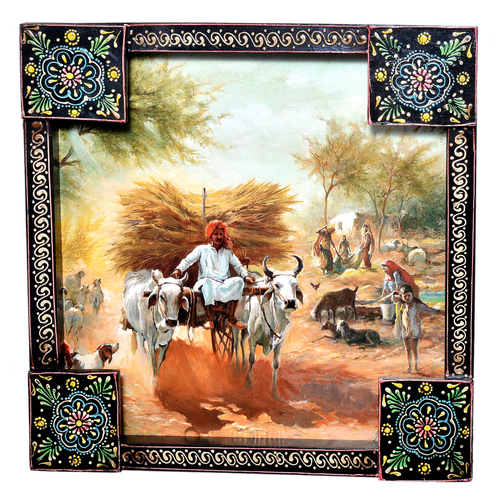Traditional Indian Village Painting Wooden Handicraft Wall Hanging Home Decor Painting
