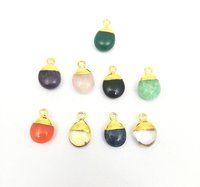 Birthstone Gold Electroplated Charms Pendant - Smooth Rough Gemstone Pendant