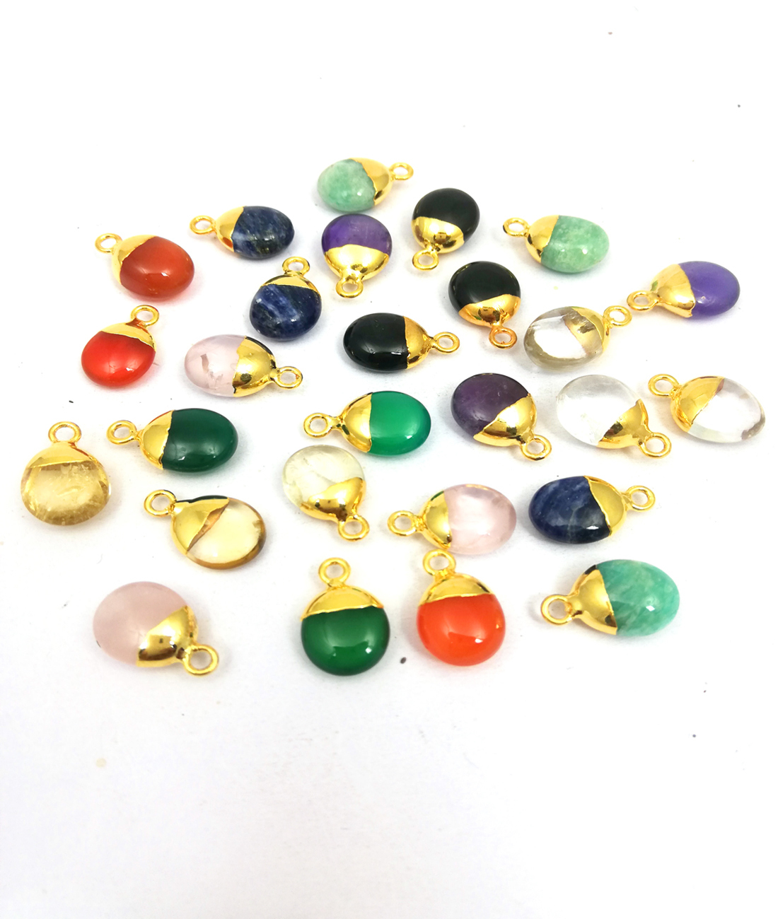 Birthstone Gold Electroplated Charms Pendant - Smooth Rough Gemstone Pendant