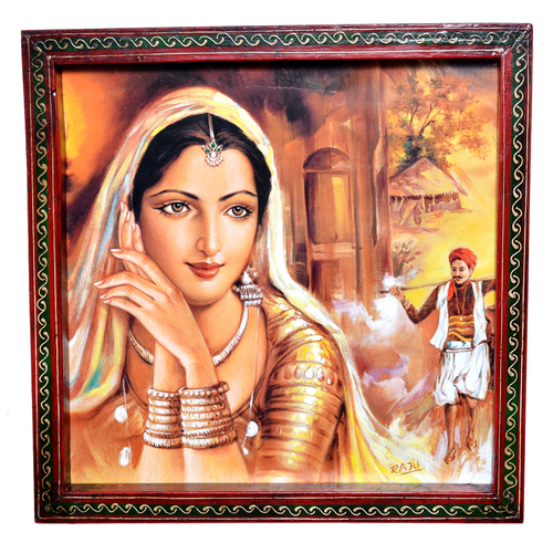Indian Traditional Village Painting Wooden Handicraft Wall Hanging Home Painting