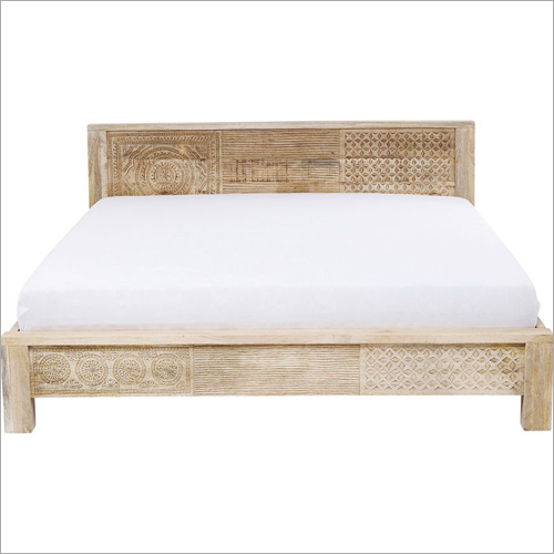 Carved Bed - High Quality Wood, 4.3x5.6x6.3 mm, Ivory White | Alluringly Carved Head Rest, Eco-Friendly, No Assembly Required, Termite Resistant, Beautiful Rustic Finish