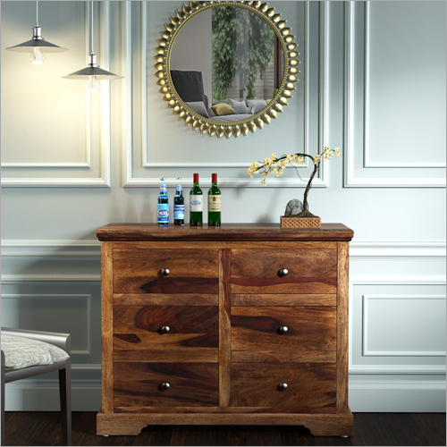 Wooden Drawer Chest - 2.3 x 5.6 x 4.9 Feet, Handmade Brown Wood | Indian Style, No Assembly Required