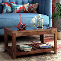 Tea Table - Solid Wood & Glass Top, Brown Finish | Eye-catchy Design, Handmade Elegance, No Assembly Required