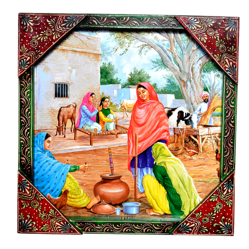 Indian Traditional Village Painting Wooden Handicraft Wall Hanging Home Decorative Painting