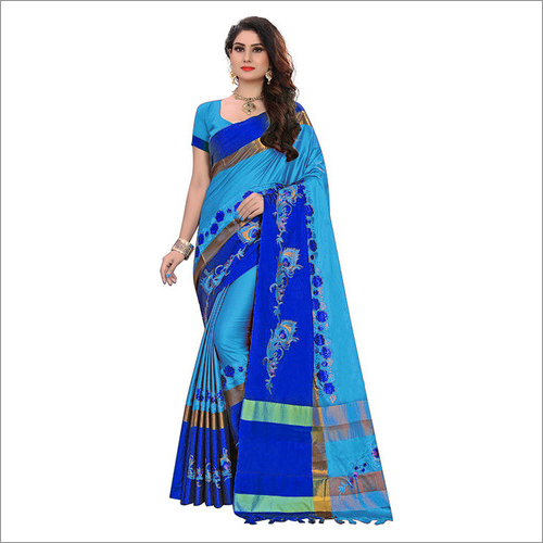 Beautifull Embroidery Design Cotton Silk Saree