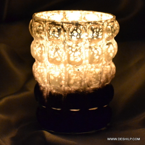 SILVER DECOR GLASS CANDLE HOLDER