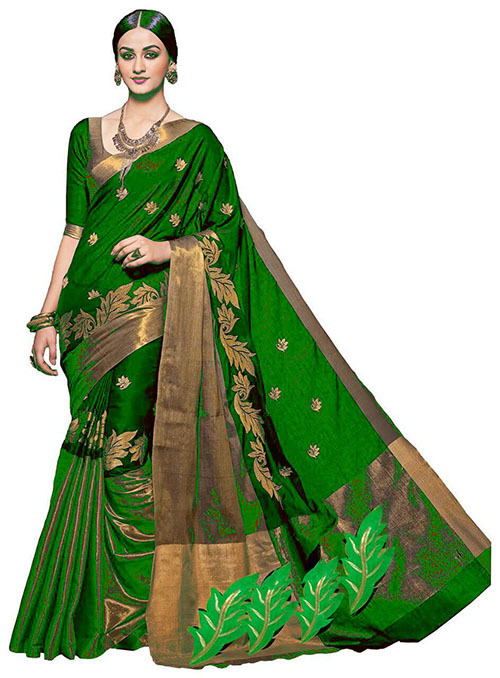 Visava Embroidery Work Cotton Silk Saree