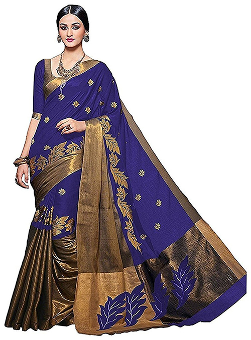 Visava Embroidery Work Cotton Silk Saree