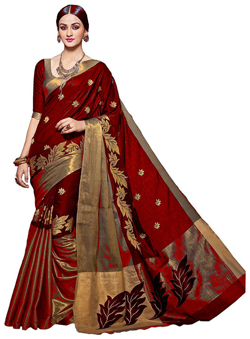 Visava Embroidery Work Cotton Silk Saree