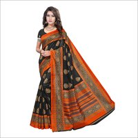 Panchrangi Bhagalpuri Printed Saree - Heavy Art Silk Fabric, Length: 5.5 Mtr, Blouse Length: 0.8 Mtr, Colors: Pink, Green, Black | Laces Closure, Trendy Printed Pattern