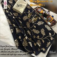 Satin Nylon Saree - 5.5 Mtr Length, 0.8 Mtr Blouse | Multi Color Printed, Laces Closure, Stone Work Detailing