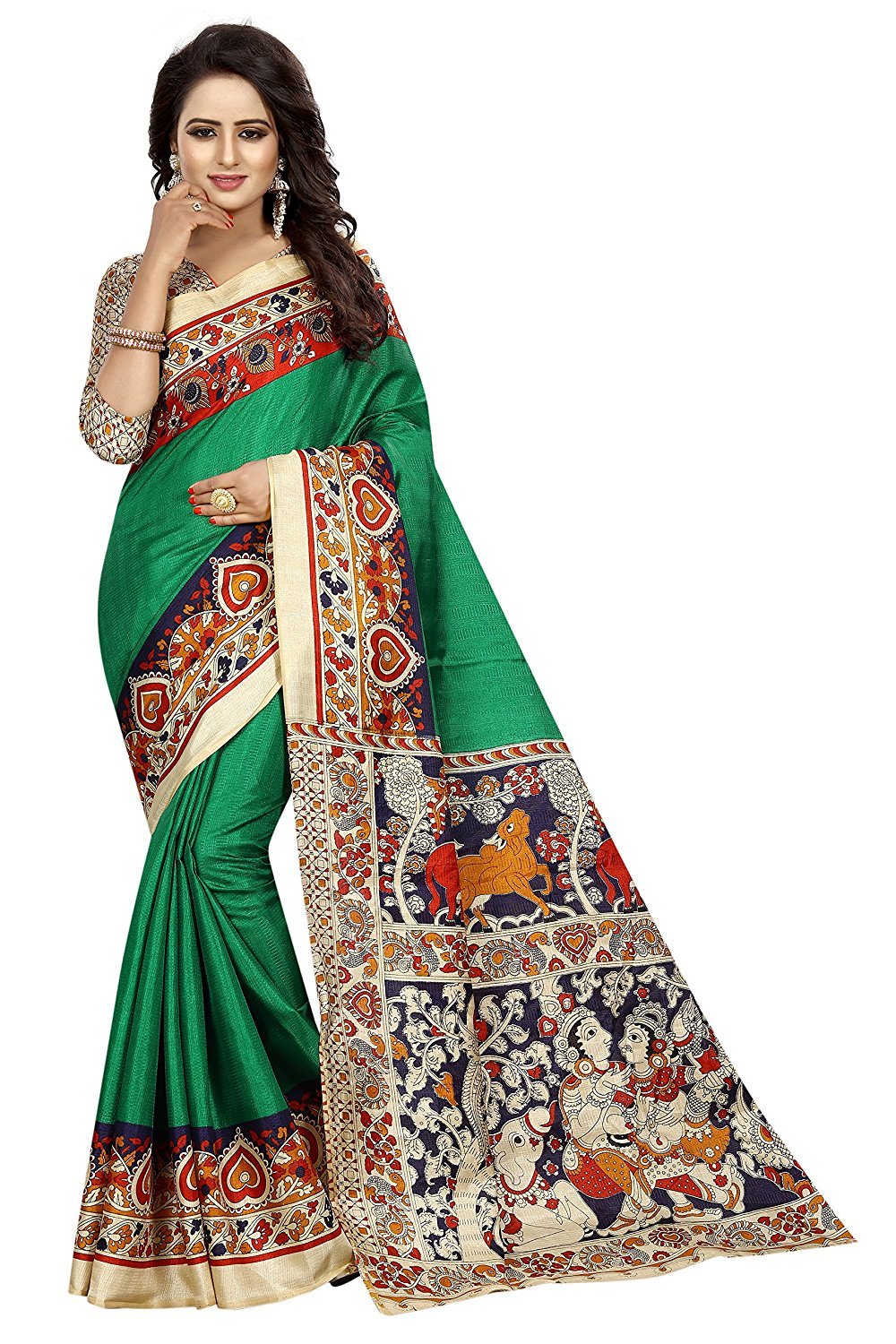Kalamkari Design Bhagalpuri Printed Saree