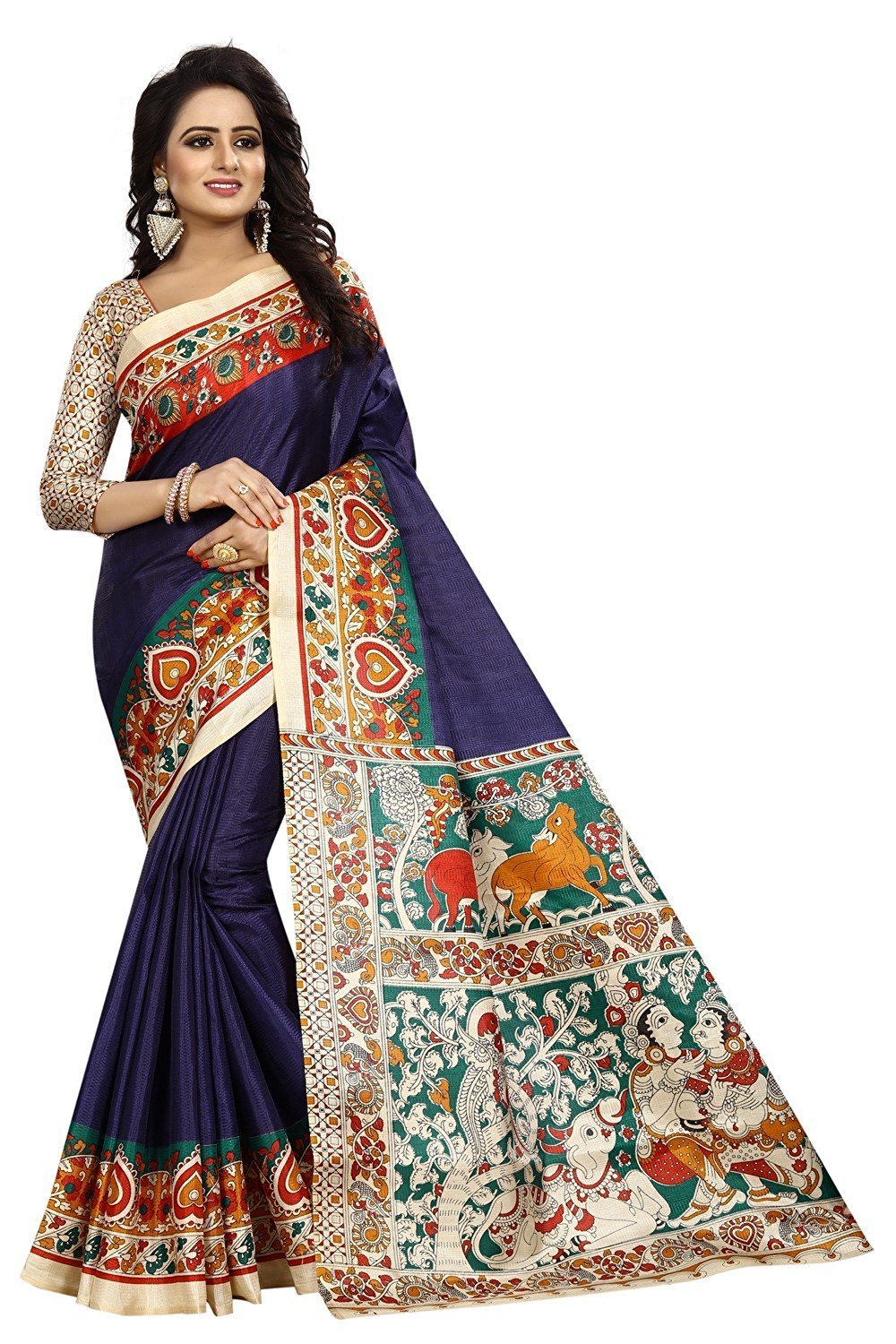 Kalamkari Design Bhagalpuri Printed Saree