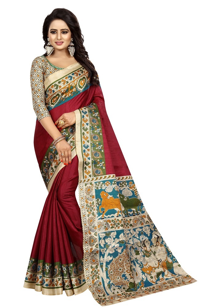 Kalamkari Design Bhagalpuri Printed Saree