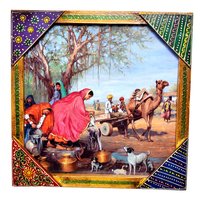 Indian Traditional Village Painting Wooden Handicraft Wall Hanging Decorative Painting