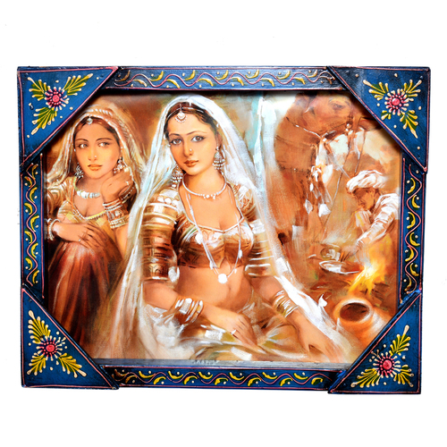 Decorative Indian Village Girl Painting Wooden Handicraft Wall Hanging Painting