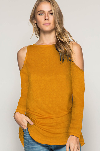 Ladies Knitted T Shirts - Polyester, S-XXL, Yellow, Long Sleeves | Trendy Plain Design for Stylish College Girls, Easy to Wash & Durable