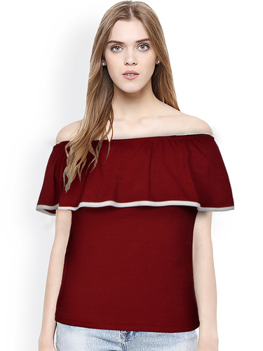 Designer Plain Girl T Shirt - Polyester, Sizes S-XXL, Maroon Color | Short Sleeves, Trendy Plain Design, Soft and Durable Fabric