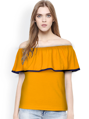 Designer T Shirt - Polyester, Sizes S-XXL, Yellow Color | Trendy Short Sleeve Fashion for Girls